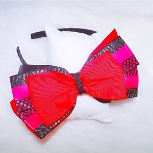 #N Handmade Girls Headband Pink Black Bow Large